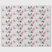 かわいいハトの鳥黒い灰色のピンクの花 ラッピングペーパー (フラット)
