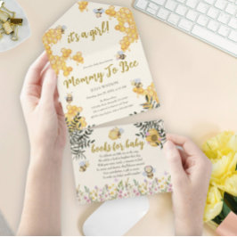 かわいいハニカムベイビーシャワー女の子のママ オールインワン招待状