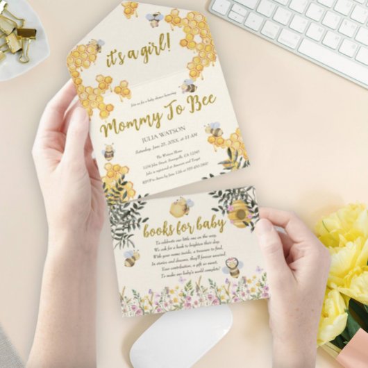 かわいいハニカムベイビーシャワー女の子のママ オールインワン招待状