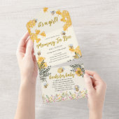 かわいいハニカムベイビーシャワー女の子のママ オールインワン招待状 (貼ってはがせる)