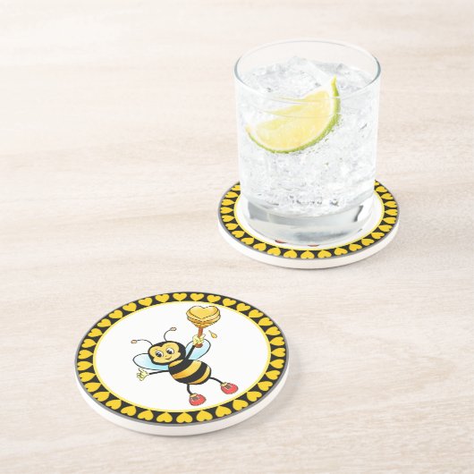 かわいいハニーのまわりに&ハートオンブラック&イエロー コースター (側面)