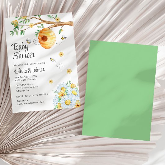 かわいいハニービーとシャモミーユ赤ちゃんシャワー 招待状