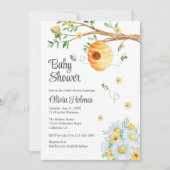 かわいいハニービーとシャモミーユ赤ちゃんシャワー 招待状 (正面)