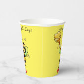 かわいいハニービーとハートオンイエロー誕生日 紙コップ (右)
