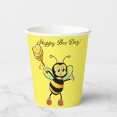 かわいいハニービーとハートオンイエロー誕生日 紙コップ (正面)