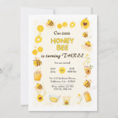 かわいいハニービーをテーマにした誕生日3 招待状 (正面)