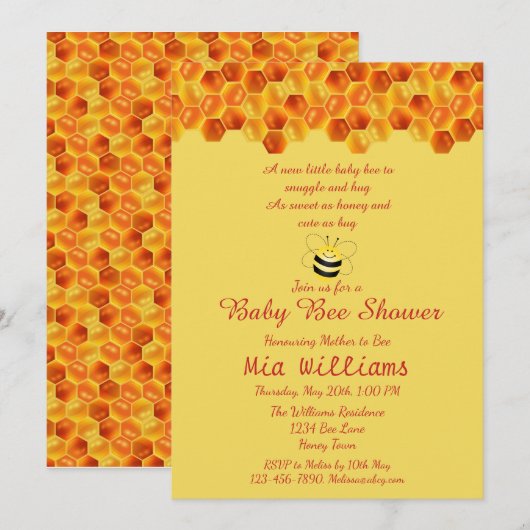 かわいいハニービーをテーマにした赤ちゃんシャワー招待状 招待状 (正面/裏面)
