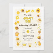 かわいいハニービーをテーマにした4歳の誕生日 招待状 (正面)