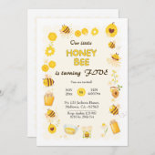 かわいいハニービーをテーマにした5歳の誕生日 招待状 (正面/裏面)