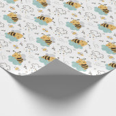 かわいいハニービーイエローティール（緑がかった色）グレーベビーシャワー ラッピングペーパー (角)