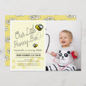 かわいいハニービーイエローフォト1st誕生日パーティー 招待状 (正面/裏面)