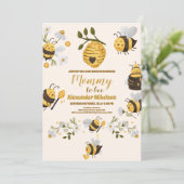 かわいいハニービーイエローフローラ緑の赤ちゃんシャワー 招待状 (スタンド正面)