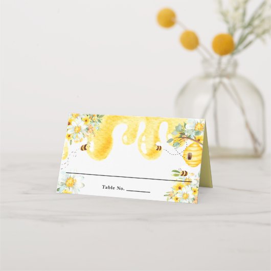 かわいいハニービーイエローフローラ誕生日ベビーシャワー プレイスカード (正面)