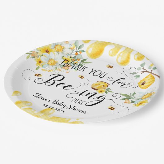 かわいいハニービーイエローフローラ誕生日ベビーシャワー ペーパープレート (アングル)