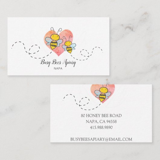 かわいいハニービーズピンクハート養蜂家 名刺 (正面/裏面)