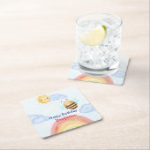 かわいいハニービービー誕生日パーティー スクエアペーパーコースター (インサイチュ)