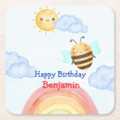 かわいいハニービービー誕生日パーティー スクエアペーパーコースター (正面)