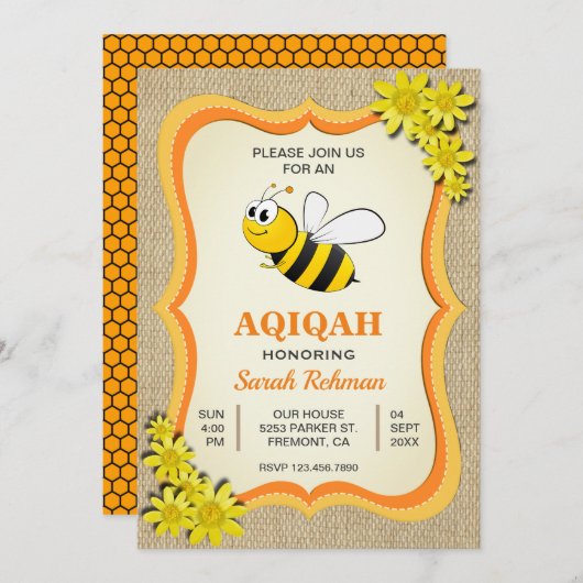 かわいいハニービーベビーガールアクイカ 招待状 (正面/裏面)