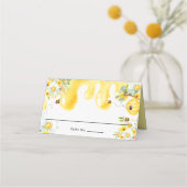 かわいいハニービー黄色の花の誕生日ベイビーシャワー プレイスカード (正面)