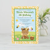 かわいいハニーベアと蜂の子供の誕生日 招待状 (スタンド正面)