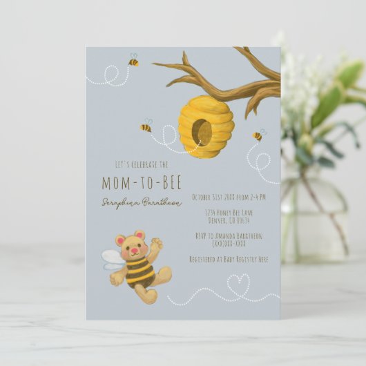 かわいいハニーベアのまわりに赤ちゃんシャワー 招待状 (スタンド正面)
