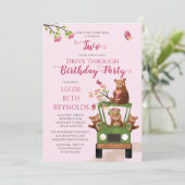 かわいいハニーベア ドライブスルー ガール 2歳の誕生日パーティー 招待状 (スタンド正面)