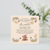 かわいいハニーベア&ヒマワリ付きミツバチ赤ちゃんシャワー 招待状 (スタンド正面)