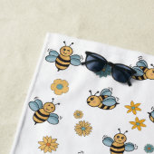 かわいいハニーミツバチ&フローラワイルドフラワーモノグラム ビーチタオル (インサイチュ)
