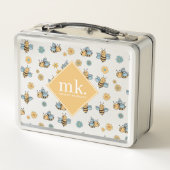 かわいいハニーミツバチ&フローラワイルドフラワーモノグラム メタルランチボックス (裏面)