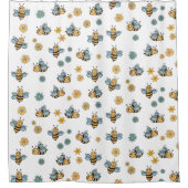 かわいいハニーミツバチ&フローラ野草 シャワーカーテン (正面)