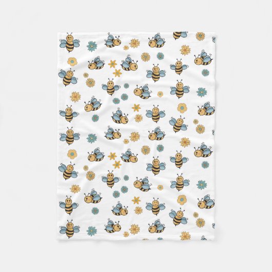 かわいいハニーミツバチ&フローラ野草 フリースブランケット (正面)