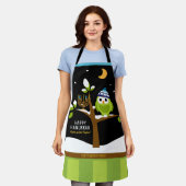 かわいいハヌカフクロウ&(ユダヤ教)メノラー雪の夜 エプロン (着用した状態)