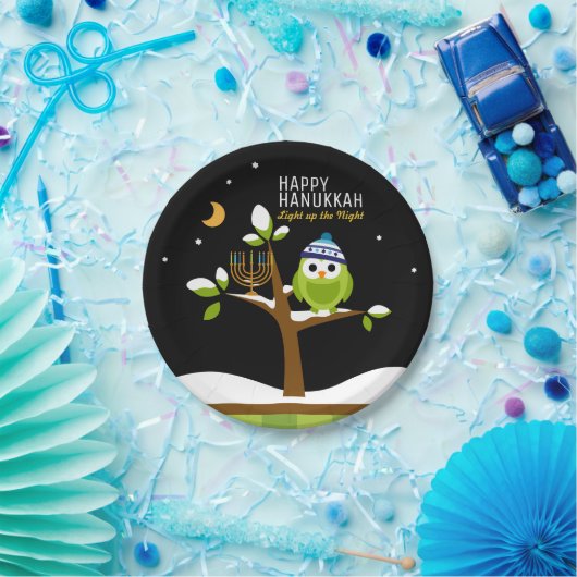 かわいいハヌカーで夜のフクロウをライトアップ&（ユダヤ教）メノラー ペーパープレート (パーティー)