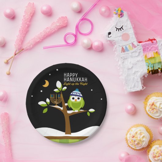 かわいいハヌカーで夜のフクロウをライトアップ&(ユダヤ教)メノラー ペーパープレート (パーティー)