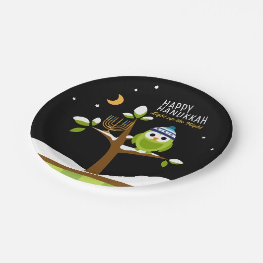 かわいいハヌカーで夜のフクロウをライトアップ&（ユダヤ教）メノラー ペーパープレート (アングル)
