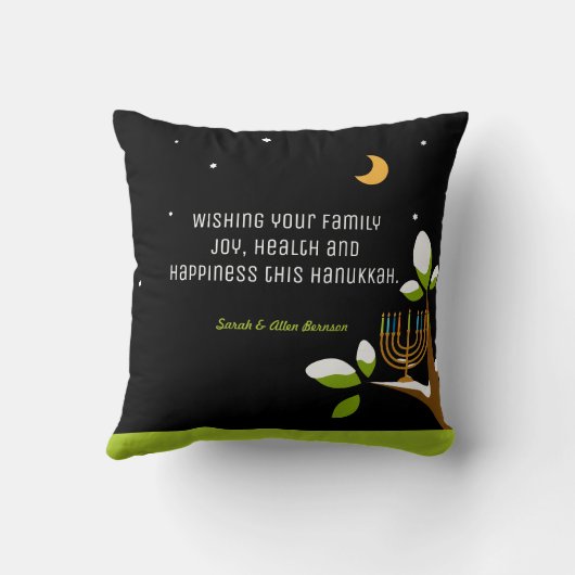 かわいいハヌッカビックフクロウ&(ユダヤ教)メノラースノーツリーナイト クッション (裏面)