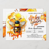 かわいいハネビーガール赤ちゃんシャワー招待状 招待状 (正面/裏面)