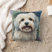 かわいいハバナの犬を水色で クッション (ブランケット)