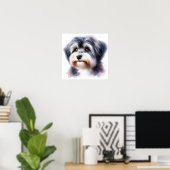 かわいいハバニーズ犬のポートレート水彩画 ポスター (ホームオフィス)