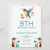 かわいいハミングバーズ誕生日パーティーへの招待 招待状 (正面)