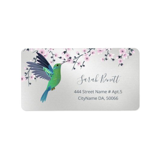 かわいいハミングバードさくらんぼブロッサムグリーンシルバー ラベル (正面)