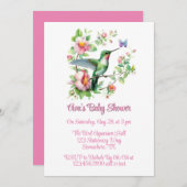 かわいいハミングバードとバタフライガールベビーシャワー 招待状 (正面/裏面)