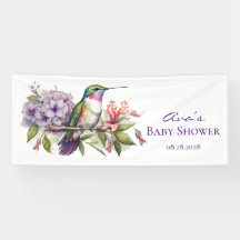 かわいいハミングバードと花模様ガールベビーシャワー