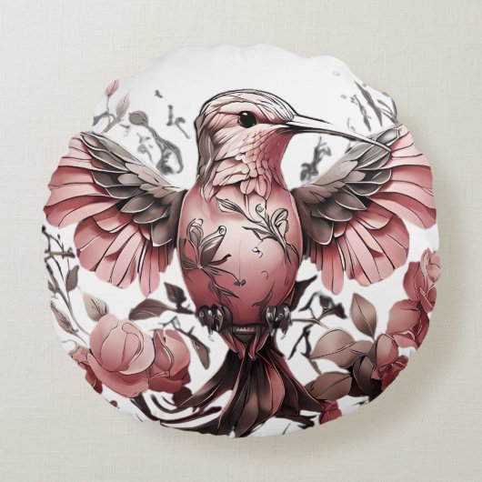 かわいいハミングバードオンティーク ラウンドクッション (正面)