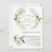 かわいいハミングバードトロピカルフラワーベビーシャワー 招待状 (正面)