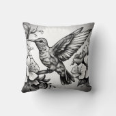 かわいいハミングバードブラック&ホワイトデザイナークッション クッション (裏面)