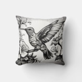 かわいいハミングバードブラック&ホワイトデザイナークッション クッション (正面)