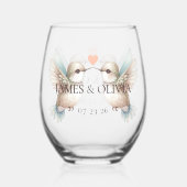 かわいいハミングバ結婚ードグラス ステムなしワイングラス (正面)