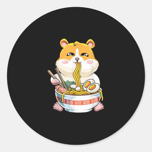 かわいいハムスターかわいいラーメン ラウンドシール (正面)