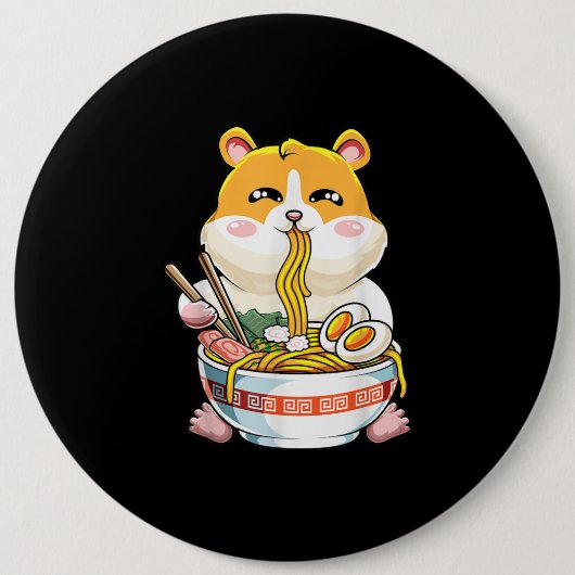 かわいいハムスターかわいいラーメン 缶バッジ (正面)